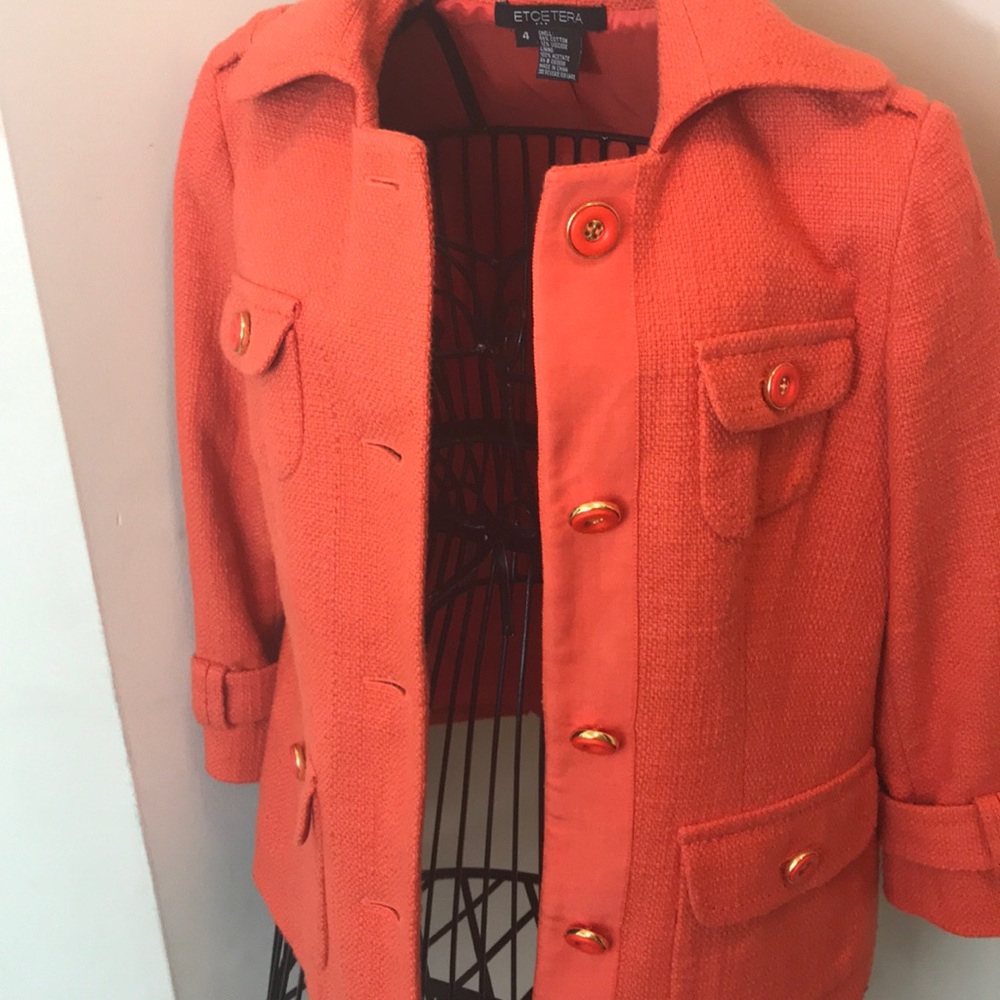 Etcetera Orange 4-Button Jacket 4-Pockets Size 4 - image 8